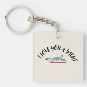 'I Love You A Yacht' Coastal Warm Creamy Beige Key Ring
