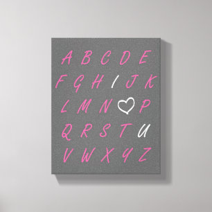 I Love You ABC's Grey Pink & White Canvas Wall Art