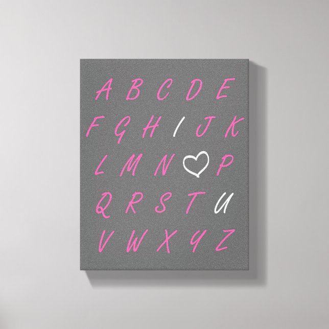 I Love You ABC's Grey Pink & White Canvas Wall Art (Front)