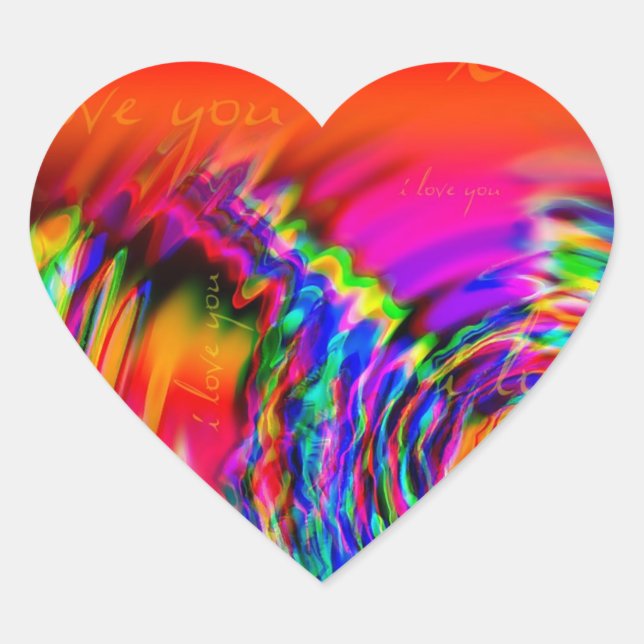 "I Love You" abstract design Heart Sticker (Front)