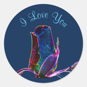 I Love You Abstract Rosebud Flower Art Classic Round Sticker