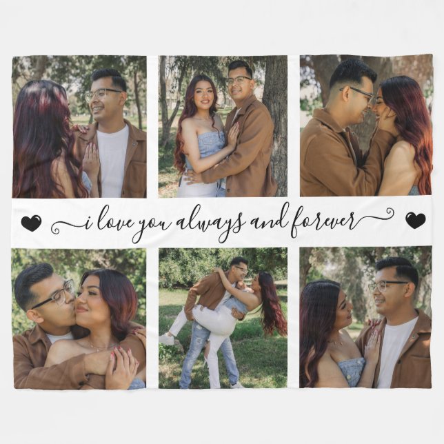 I Love You Always & Forever Modern 6 Photo Collage Fleece Blanket (Front (Horizontal))