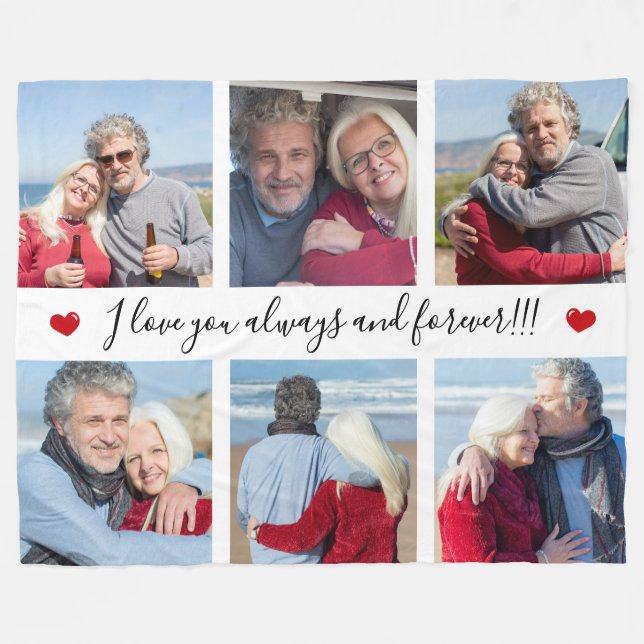 I Love You Always & Forever Modern 6 Photo Collage Fleece Blanket (Front (Horizontal))