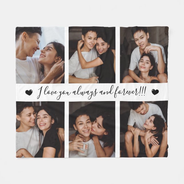 I Love You Always & Forever Modern 6 Photo Collage Fleece Blanket (Front (Horizontal))