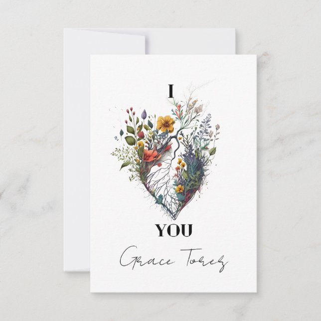 I Love You Anatomical Heart Floral Personalised Thank You Card (Front)