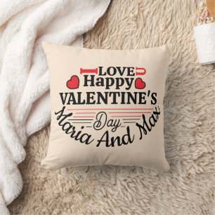 I love You and Happy Valentine's Day Custom name Cushion