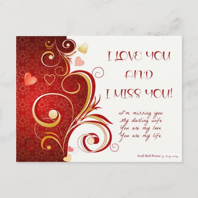I Love You and I Miss You Poem for Wife Postcard (Front)