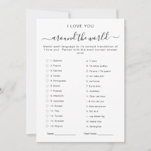 I Love You Around the World Bridal Shower Game Invitation