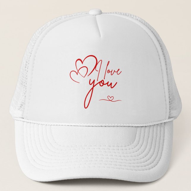 I Love You Artwork | Romantic Valentine’s Day Trucker Hat (Front)
