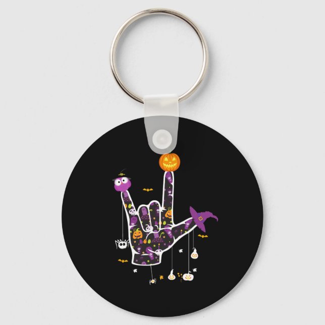 I Love You Asl Halloween Sign Language Halloween G Key Ring (Front)