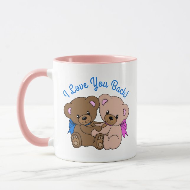 I Love You Back Teddy Bears Hugging Mug (Left)