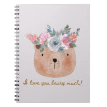 I love you beary much! Bear with Floral Wreath 