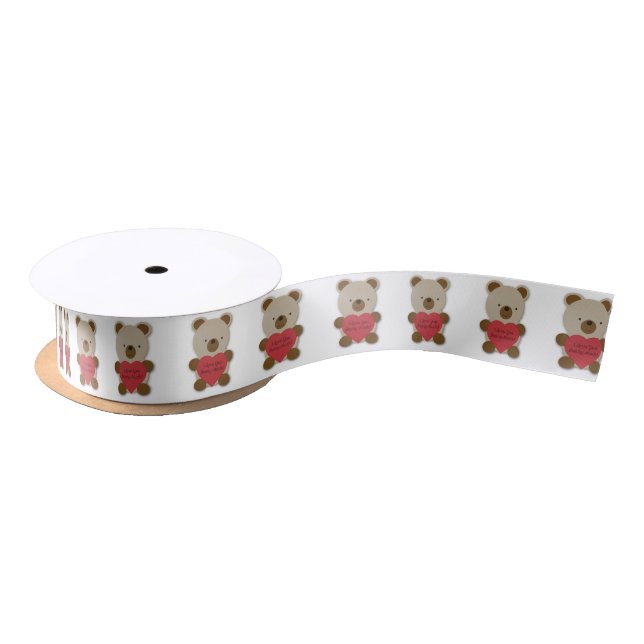 I Love You Beary Much Cute Teddy Bear Satin Ribbon (Spool)