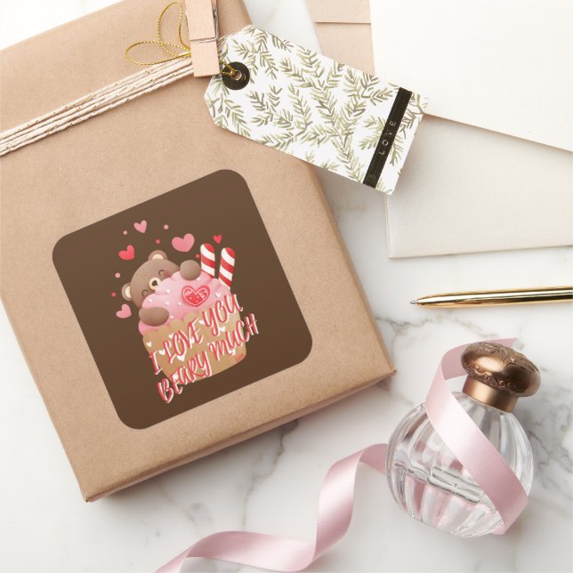 I LOVE YOU BEARY MUCH funny valentine's day        Square Sticker (Gifting)