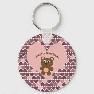 I love you Beary Much! Heart Background Key Ring