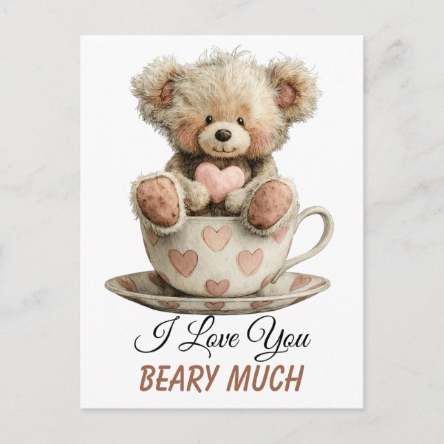 I Love You Beary Much In Cup Postcard (Front)