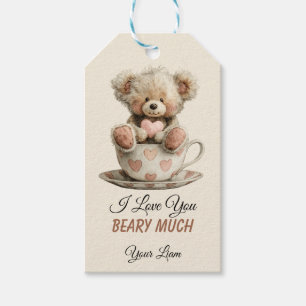 I Love You Beary Much In Cup Postcard Gift Tags