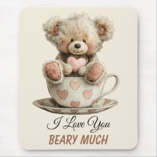 I Love You Beary Much In Cup Postcard Mouse Mat