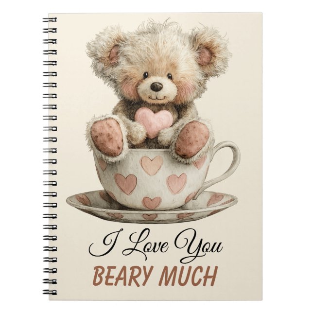 I Love You Beary Much In Cup Postcard Notebook (Front)