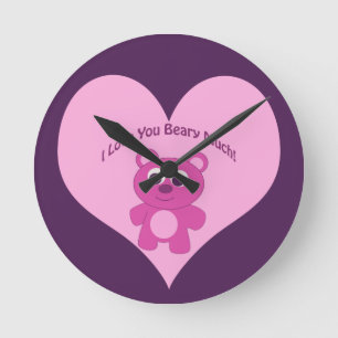 I Love You Beary Much! Pink Bear Round Clock