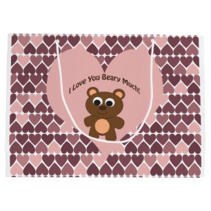 I Love You Beary Much Pink Hearts Large Gift Bag