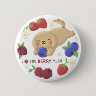 I Love You Berry Much: Cute Dog with Berries 6 Cm Round Badge