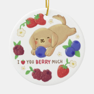 I Love You Berry Much: Cute Dog with Berries Ceramic Tree Decoration