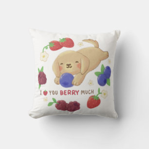 I Love You Berry Much: Cute Dog with Berries Cushion