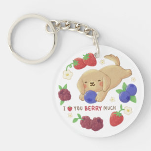 I Love You Berry Much: Cute Dog with Berries Key Ring