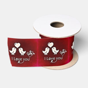 I Love You Birds And Hearts Ribbon Satin Ribbon
