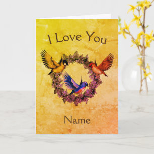 I Love You Birds On Wreath Personalised Card