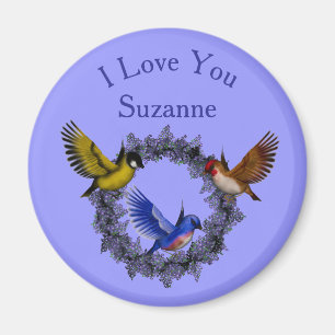I Love You Birds On Wreath Personalised Magnet