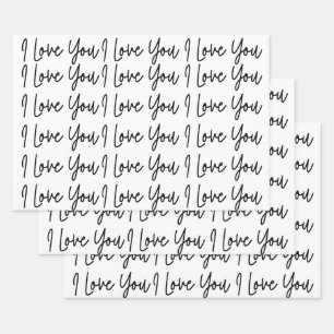 I Love You Black and White Valentines Day Wrapping Paper Sheet