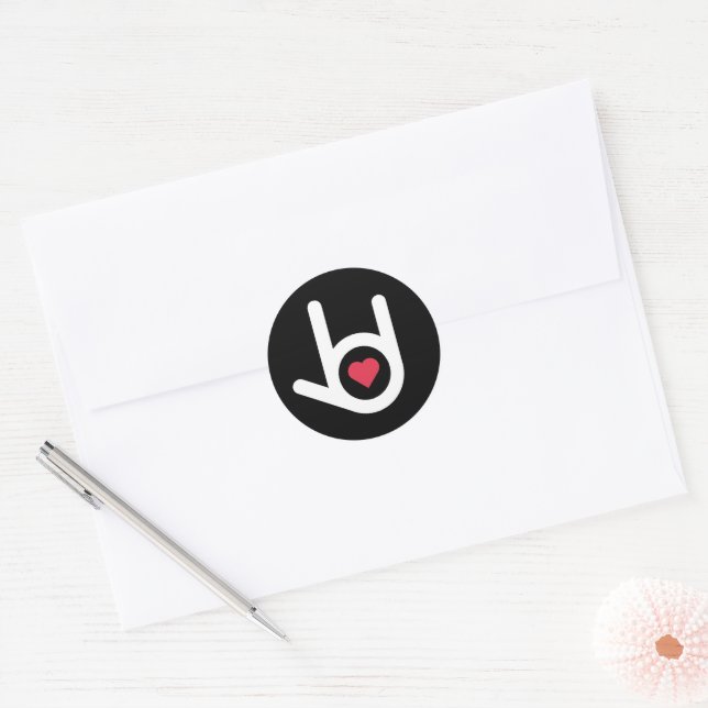I Love You, Black Classic Round Sticker (Envelope)
