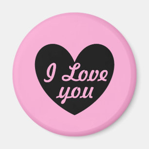 "I love you" Black heart on cotton candy pink Magnet