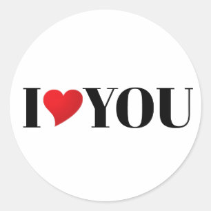 I Love You black white red heart modern typography Classic Round Sticker