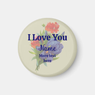 I Love You Blue Iris Flower Bouquet Personalised Magnet