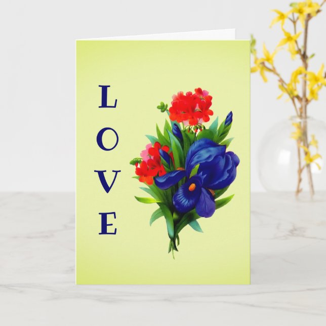 I Love You Blue Iris Flower Personalised Card (Yellow Flower)
