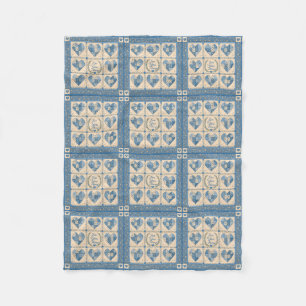 I Love You Blue Quilt Fleece Blanket