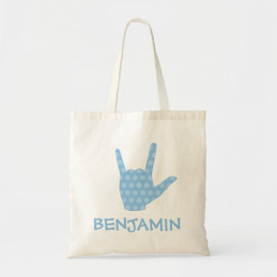 I Love You Blue Sign Language Boy Name Tote Bag