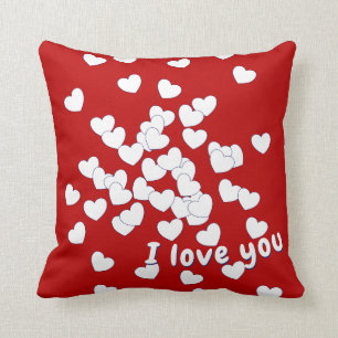 I Love You - Both Sides White Hearts On Red Cushion