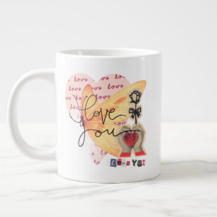 'I Love You' Butterfly Collage Beauty Typography Large Coffee Mug