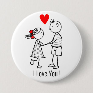 I Love You Button with Cute Couple - Customisable