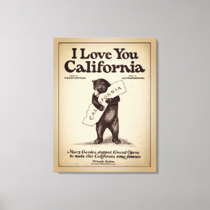  I Love You California Bear Hugging Map Canvas Print