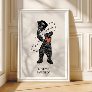 I love you California Bear Hugging Map Custom City Poster