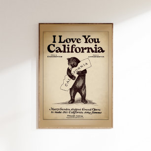  I Love You California Bear Hugging Map Poster