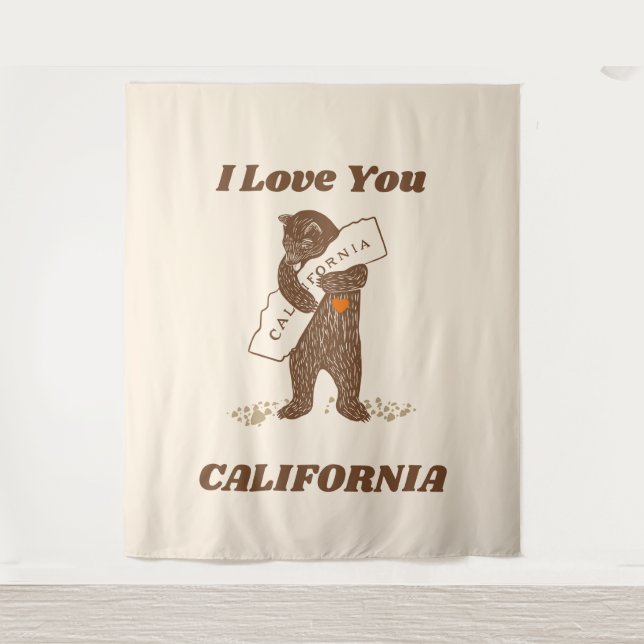 I Love You California Bear Hugging Map Tapestry (Front)