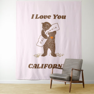 I Love You California Bear Hugging Map Tapestry