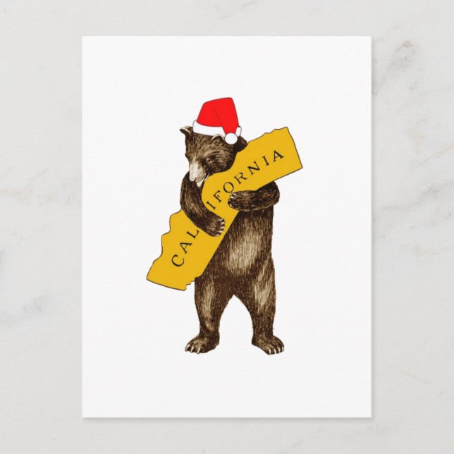 I Love You California Bear with Santa Hat Postcard (Front)