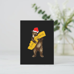 I Love You California Bear with Santa Hat Postcard